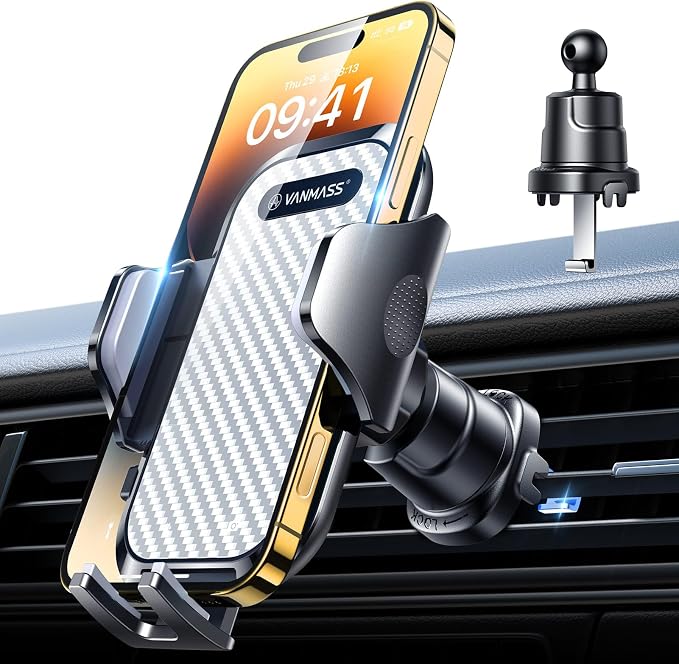 Phone Holders for Your Car Ultimate Military-Grade Car Phone Holder Mount【Patent & Safety Certs】Upgraded Shockproof Truck Air Vent Phone Mount for iPhone 17 Pro Max 16 Samsung Android,Silvery