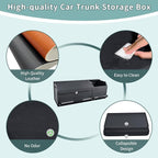 Car Trunk Organizer, Collapsible Leather Car Trunk Storage Organizer with Lid and Sturdy Handle Car Organizer and Storage for SUV, Truck, Sedan (Black, 36.2 x 11.4 x 12.2in)