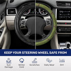 Olive Green Cat Quote Steering Wheel Cover, Polyester Car Wheel Grip, Universal 15 Inch for Cars SUVs Trucks