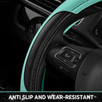 Leather Steering Wheel Cover - Made with PVC Leather - Anti-Slip, Universal Fit 14 1/2 inches to 15 inches - Mint