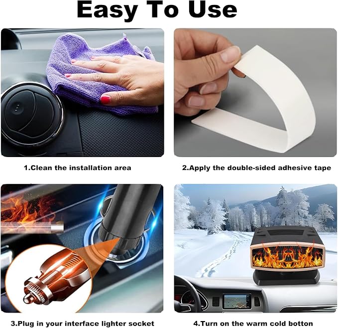 Portable Car Heater and Defroster, 12V Car Heater that Plugs into Cigarette Lighter, 200W Fast Heating Windshield Defroster Defogger, 360° Rotatable Car Heaters for Vehicle,RV,SUV(Black&Gold)