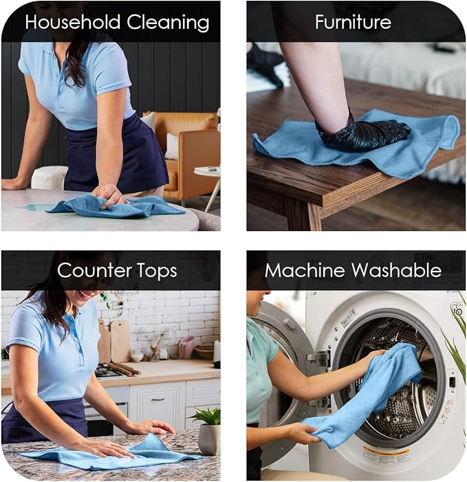 Microfiber Cleaning Cloths (Value Pack of 36) - Size 16 x 16 Inches, Highly Absorbent Cleaning Rags, Lint Free, Reusable and Washable, Microfiber Towels for Cars
