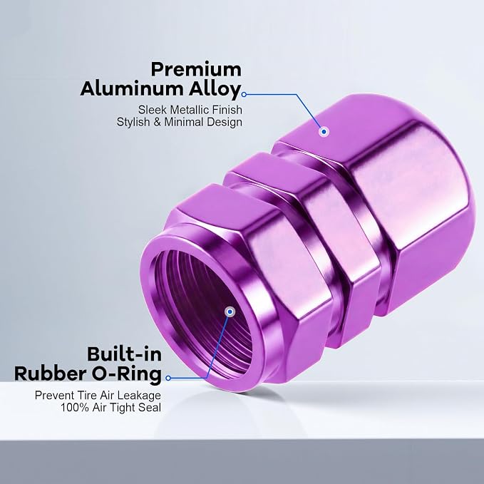 Car Tire Valve Stem Caps, 12pcs Air Caps Cover, Universal for Cars, SUVs, Bike, Trucks and Motorcycles-Purple