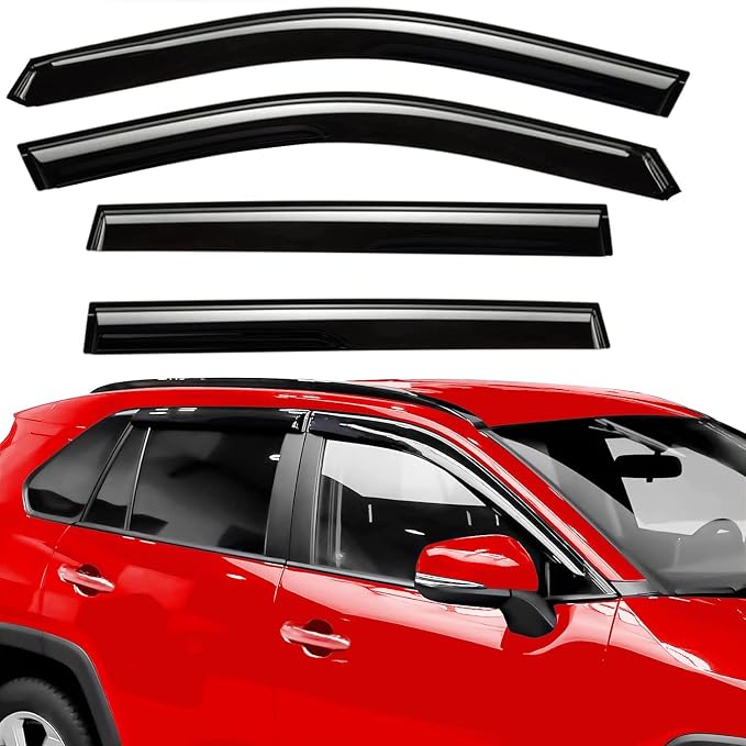 Tape-on Side Window Visors rain Guards Vent Deflectors for Toyota RAV4 2019 2020 2021 2022 2023 2024 2025, Smoke Tinted 4pcs