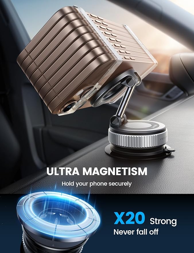 Car Phone Mount - [70 LBS Strongest Suction] for Magsafe Car Mount, 360° Adjustable Suction Cup Phone Mount Dashboard Windshield Vacuum Magnetic Phone Holder for Car Silver
