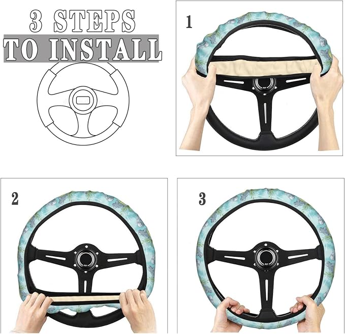 Cartoon Florida Manatee Mother and Baby Steering Wheel Covers Anti-Slip Elasticity Car Accessories Steering Wheel Protector Universal 15 Inch for Cars SUV Vehicle Truck