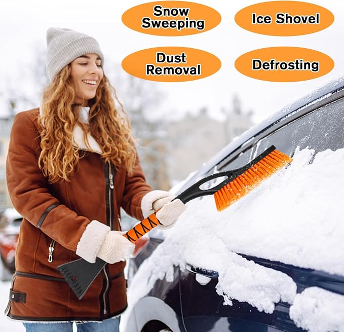 Snow Brush and Ice Scraper for Car Windshield - 27 Inch Detachable Snow Removal Tool with Ergonomic Foam Grip for Cars SUVs and Trucks Winter Car Accessories