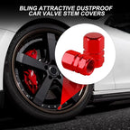 Aluminum Tire Stem Valve Caps Wheel Valve Covers Car Dustproof Tire Cap Cover Accessories, Universal for SUV, Car, Bike and Motorcycle, Hexagon Shape (4PCS Red)