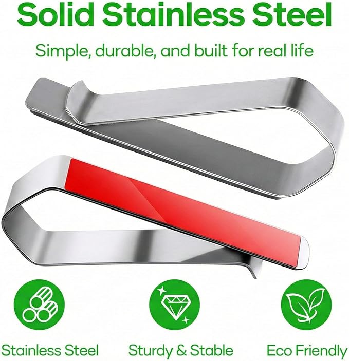 10-Pack Premium Stainless Steel Clips with 3M Adhesive – DIY Car Sun Visor Mounting Kit for Photo Frames (Not Included), Strong Hold Accessory for Custom Displays, Versatile for Home & Office Use