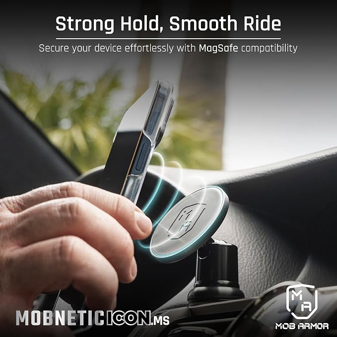 MobNetic Icon.MS MagSafe Compatible Phone Mount, Magnetic Phone Holder for Car w/ 90lb Pull Force, 90º Tilt & 360º Rotation, Aluminum Build, Compatibility for iPhone & Android (Gold)