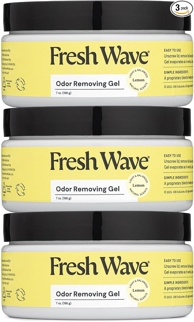 Lemon Odor Removing Gel, 7 oz., Pack of 3 - Safer Odor Absorbers for Home, Natural Plant-Based Odor Eliminator, Every 7 oz. lasts 15-30 Days, For Cooking, Trash & Pets