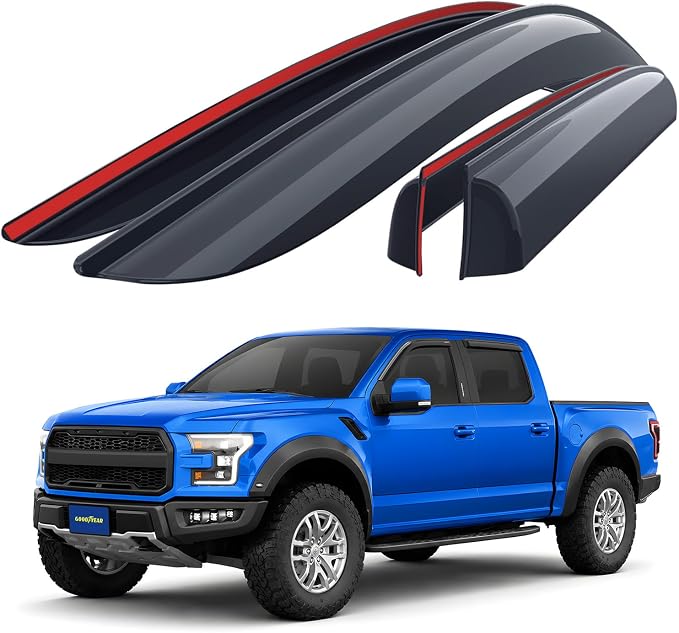 Goodyear Shatterproof Window Deflectors for Ford F150 Raptor 2017-2026 SuperCrew, Tape-on Rain Guards, Window Visors,Vent Deflector Visor, Car Accessories,4 pcs. - GY008519