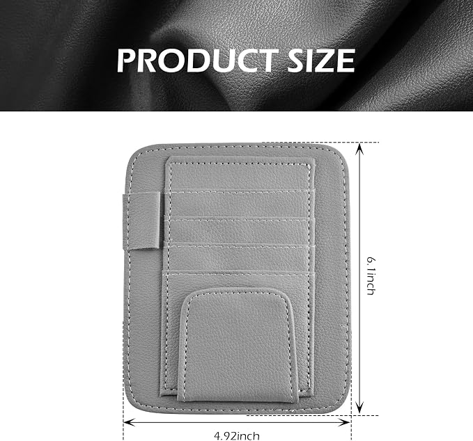 1 PC Car Sun Visor Organizer, Sunglass Holder & Document Storage Pocket Organizer, Car Visor Accessories with Insurance and Registration Card, Universal for Cars, Trucks, SUVs (Gray)
