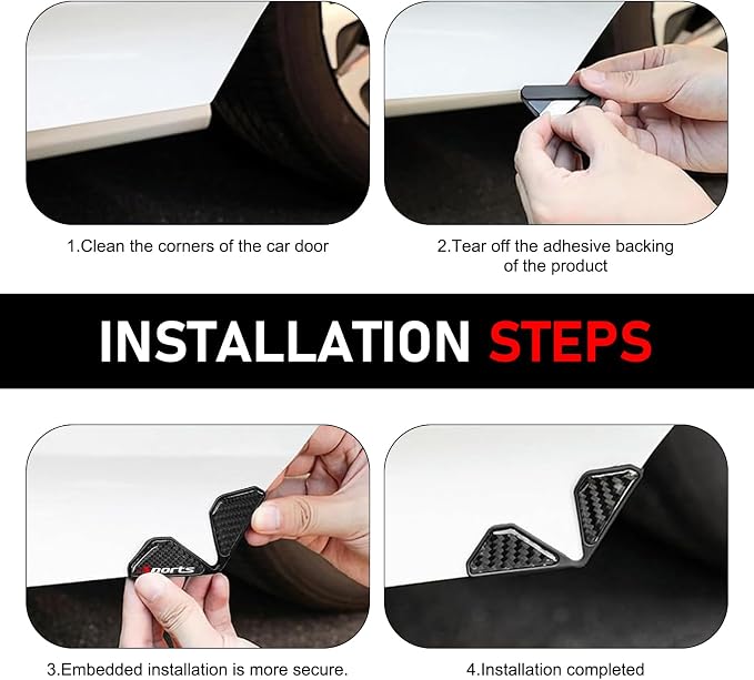 2 PCS Car Door Corner Protector Edge Guards, PVC Carbon Fiber Style Anti-scratch Guard, Waterproof Self-adhesive Protective Decoration, Universal for Most Vehicles (Black & 02)