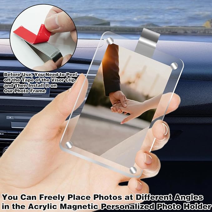 Acrylic Magnetic Personalized Photo Holder Car Picture Frame, Car Picture Holder, Car Photo Holder Car Visor Clip, Personalized Car Accessories Can Be Used to Add Your Personal Photo