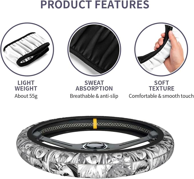 Sexy Lewd Face Anime Steering Wheel Cover Anime Car Accessories for Men Women with Car Coaster, 15 Inch Anti-Slip Car Steering Wheel Covers Universal Fit