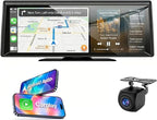 8.1" Portable Wireless CarPlay Stereo with 2K Dash Cam & 1080P Backup Cam | Wireless CarPlay/Android Auto, Voice Control, Split Screen, Plug & Play, 2K Dash Cam + 1080P Rear Cam