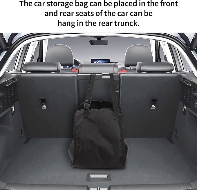 Car Seat Organizer - Large Capacity Passenger Seat Storage Travel Bag, Portable, Foldable and Collapsible Miscellaneous Car Hanging Bags, Reusable Shopping Tote with Drawstrings