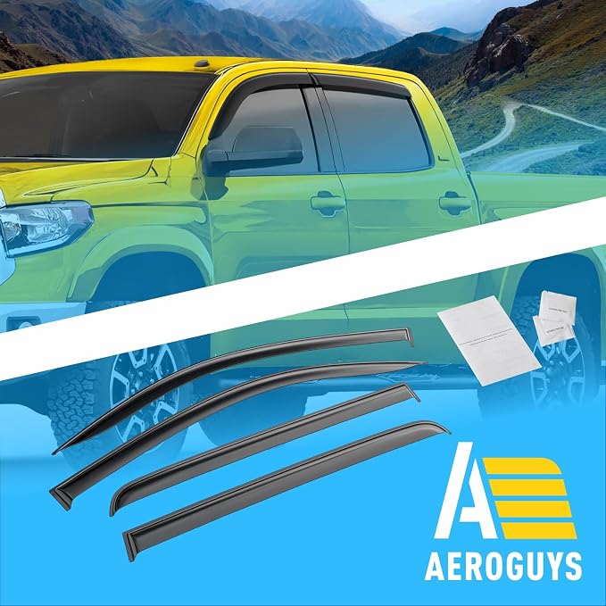 Extra Durable Window Deflectors Tape-On Window Visors Rain Guards Fit for Toyota Tundra 2007-2021 CrewMax, Sun Visors, Wind Vent for Shades, Exterior Car Accessories - 4 pcs. AG0914