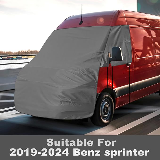 600D RV Windshield Engine Cover for Benz Sprinter 2019-2026 | Fits W906 Sprinter Vans, Mirror Cutouts, All Weather Blackout Privacy