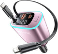 iPhone Car Charger, Retractable Fast USB C Phone Charger, 4 in 1 Cigarette Lighter Adapter with 2 Cables 25 Inch and 2 USB Ports, Multi Port USB Car Charging for iPhone 17/16/15/14/13/Pro Max-Pink
