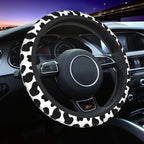Cow Print 3pc car Set : Steering Wheel Cover + 2 Pc Car Coasters | neoprene Anti-Slip Breathable Universal 14.5-15.5 in for Suitable for Men Women