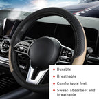Car Steering Wheel Cover, 15 Inch Leather Breathable Auto Steering Wheel Protector, Comfortable Non-Slip Vehicle Steering Wheel Covers, Universal Interior Car Accessories (Beige, AD)