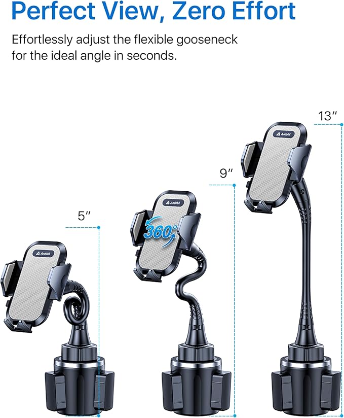 Upgraded, Solidest 15in Cup Phone Holder for Car, Stable & Adjustable, Long Gooseneck Car Phone Holders for Your Car Truck Fit for iPhone 17 Pro Max 16 15 14 13 Pro Max, Grey