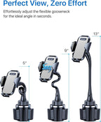 Upgraded, Solidest 15in Cup Phone Holder for Car, Stable & Adjustable, Long Gooseneck Car Phone Holders for Your Car Truck Fit for iPhone 17 Pro Max 16 15 14 13 Pro Max, Grey
