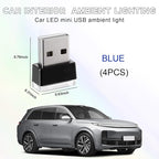4 PCS USB LED Car Interior Atmosphere Lamp, Portable Mini LED Night Light, Plug-in USB Interface Trunk Ambient Lighting Kit, Universal Interior Car Accessories (Blue)