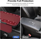 Bling Burgundy Red Car Center Console Cover, Leather Car Arm Rest Cover with 2 Storage Bags, Universal Auto Armrest Protector Storage Box, Bling Accessories Interior for Most Vehicles
