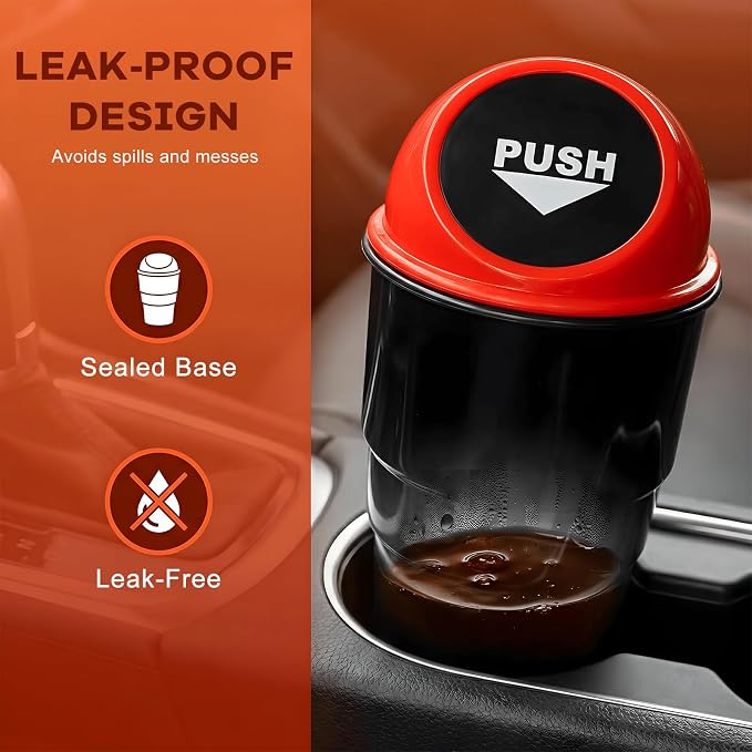 Cup Holder Trash Can for Car, Leakproof Vehicle Back Seat Garbage Can Mini Portable Trash Bin with Lid, Universal Smellproof Cup Holder Garbage Bin for Cars Trucks SUVs (Red)
