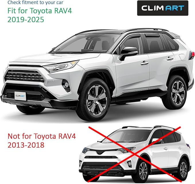 in-Channel Extra Durable Rain Guards for Toyota RAV4 2019–2025, Window Deflectors, Vent Window Visors, Dark Smoke, 4-Piece Set – 619152