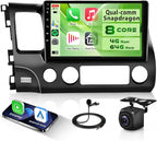 8Core 4G 64G for Honda Civic 2006 2007 2008 2009 2010 2011 Car Stereo Qual-comm Snapdragon chip, Wireless CarPlay Android Auto, 5GHz WiFi GPS, 3 Plit Screen, 3D car Model, + AHD Backup Camera