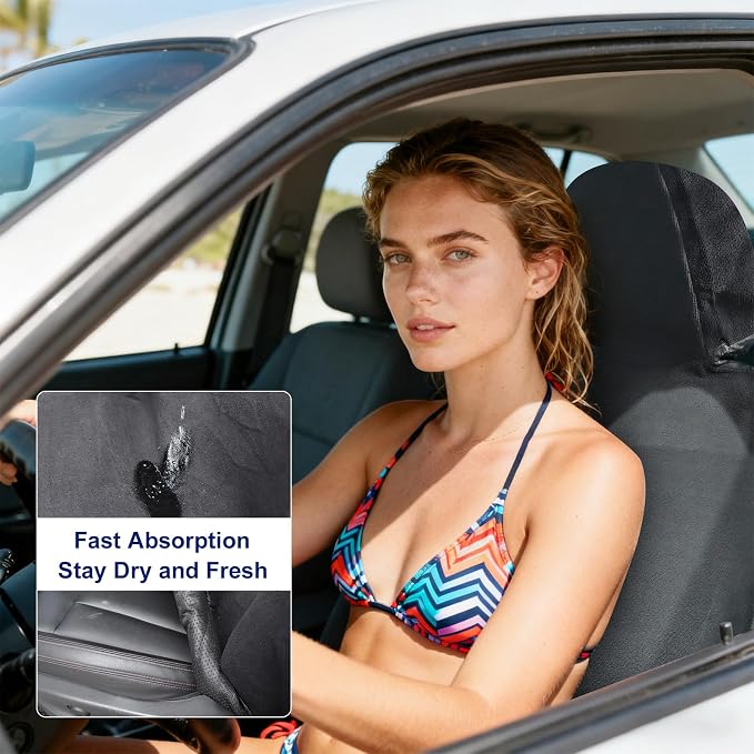Waterproof Sweating Car Towel Seat Cover for Gym Workout, Running, Swimming, Beach and Hiking, Universal Fit Non-Slip Towel Bucket Seat Protector for Cars SUV Trucks (Black)