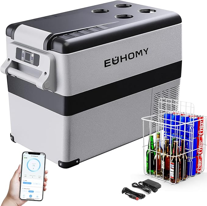 12 Volt Refrigerator, 47QT Electric Cooler, 12V Fridge APP Control, 12V Cooler -4℉~68℉, Portable Freezer 12/24V DC 100-240V AC for Camping, Travel, Truck, Home