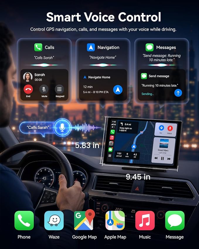 11'' Wireless CarPlay & Android Auto Screen for Car, Full Laminated HD Touchscreen, 4K Dash Cam, 1080P Rear Camera, 5GHz WiFi, Bluetooth 5.0, FM/AUX, Phone Mirroring, Voice Control, 64GB Card Included