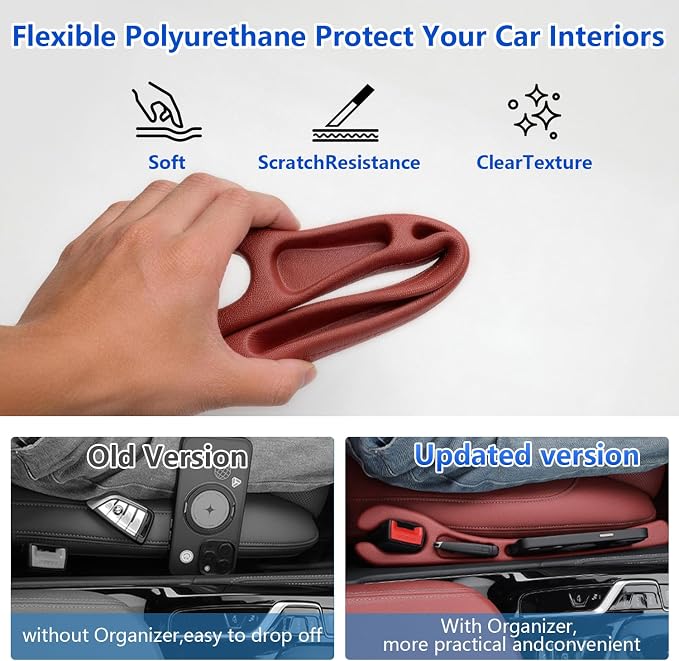 Car Seat Gap Filler Organizer 2Pcs,Car Accessories with Safety Hammer,2 in 1 No Drop Seat Guard with Storage Slot for Phone,Keys,Universal Interior Gap Filler for Cars SUV Truck,Red