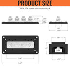 300A Bus Bar 12V DC Waterproof Power Distribution Block with 4 x 3/8" Studs, Heavy Duty Marine Battery Bus Bar Terminal Block 12 Volt for Automotive, Car, Solar Wiring - Positive&Negative