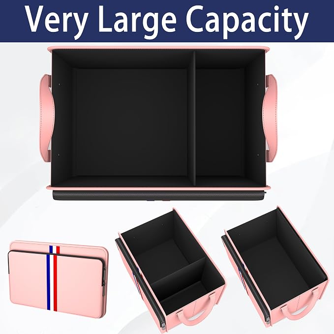 Trunk Organizer for Car, Waterproof Collapsible 3 Compartments Car Organizer, Foldable Storage for Car Accessories, Tools, Sundries for Women Men, Tote Bag (Pink, Standard)