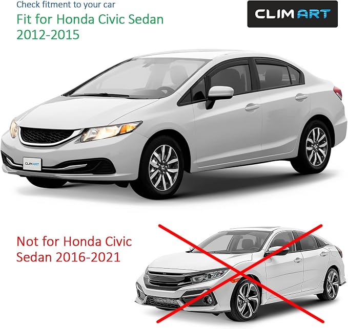 in-Channel Incredibly Durable Rain Guards for Honda Civic 2012-2015 Sedan, Original Window Deflectors, Vent Window Visors, Vent Deflector, 4 pcs. - 612309