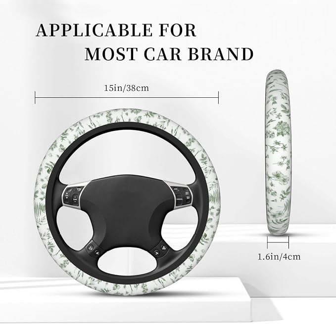 Vintage Green Flower Steering Wheel Cover Women
