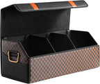 Car Trunk Organizer for SUV and Sedan, Orange‑Stripe Plaid, 29.5 in | Dual‑Material Dual‑Tone Craft, Extra Large, Leather Storage Box, Magnetic Lid, Collapsible & Adj, Water‑Resist & Dust‑Proof