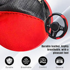 Leather Car Steering Wheel Cover, 15 Inch Anti-Slip Carbon Fiber Black Steering Wheel Cover, Universal Car Interior Accessories for Trucks Sedans SUVs (Black & Red)