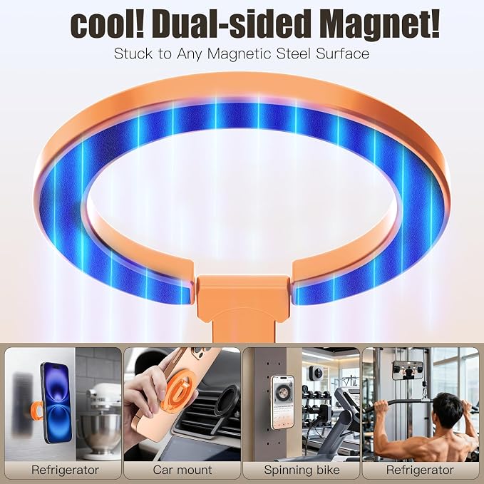 Magnetic Phone Ring for MagSafe Dual-Sided Magnetic Phone Grip Magnet Phone Stand Grip Compatible with iPhone 17/16/15/14/13 Pro Max Plus Mag Safe Accessory for Car Mounts (Orange)