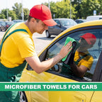 20 Pcs Microfiber Car Drying Towels Microfiber Cleaning Cloth 800 GSM Thick Plush Cleaning Dusting Cloth Auto Detailing Absorbent Towels Rags for Car Household Kitchen Window(Grey and Green)