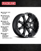 991B ASSAULT Wheel Black 18X9"6X139.7 Bolt Pattern +12mm Offset/(5.5"B/S) 8 Spoke Aluminum Passenger Car Wheels, Full Size Replacement Black Car Rims