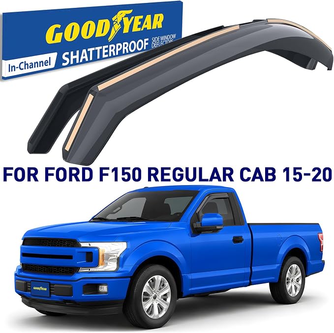 Goodyear Shatterproof in-Channel Window Deflectors for Ford F150 2015-2020 Regular Cab, Rain Guards, Window Visors, Vent Deflector, Vent Visor, Truck Accessories, 2 pcs - GY008127