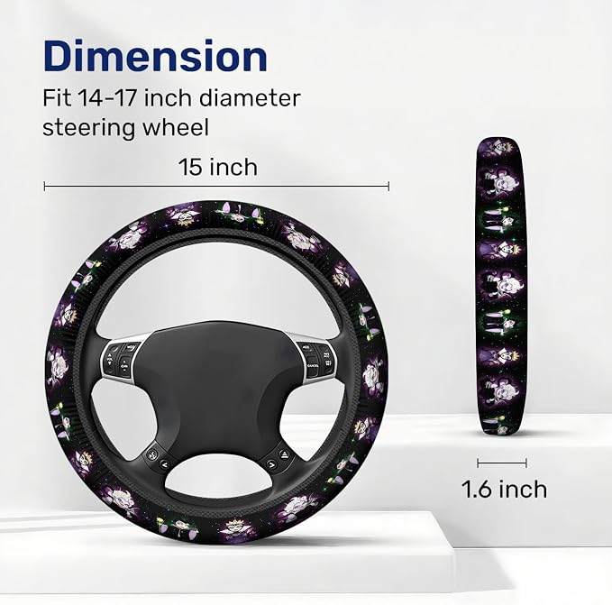 Purple Dark Fantasy Steering Wheel Cover, Polyester Non-Slip Car Wheel Grip, Universal 15 Inch Auto Accessory
