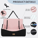 Dog Car Seat for Medium/Large Dogs - Reversible Dual-Sided Travel Dog Car Bed with Memory Foam, Washable Pet Booster Seat for Dogs up to 55 lbs or 2 Small Dogs, 2 Safety Leashes, Pink